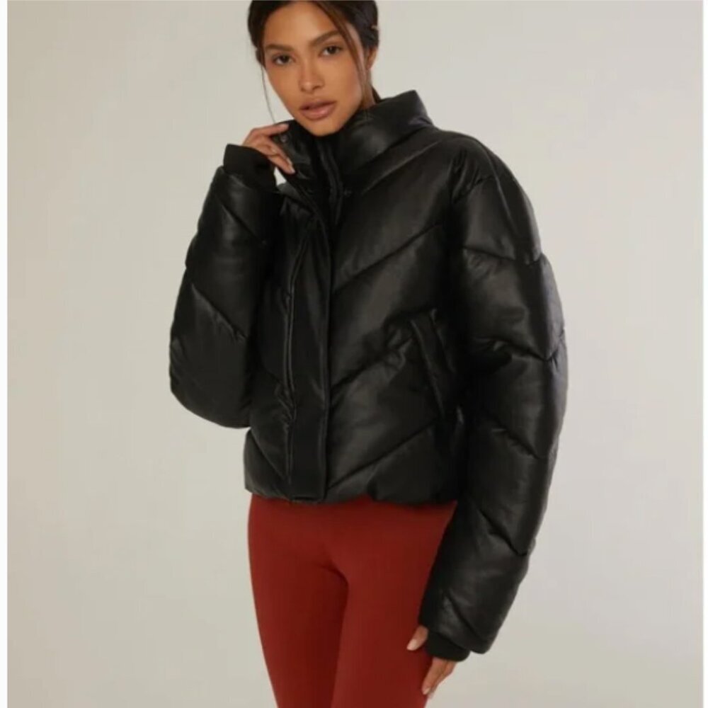 IVL Collective Faux Leather Puffer Jacket Coat Black Women's Large